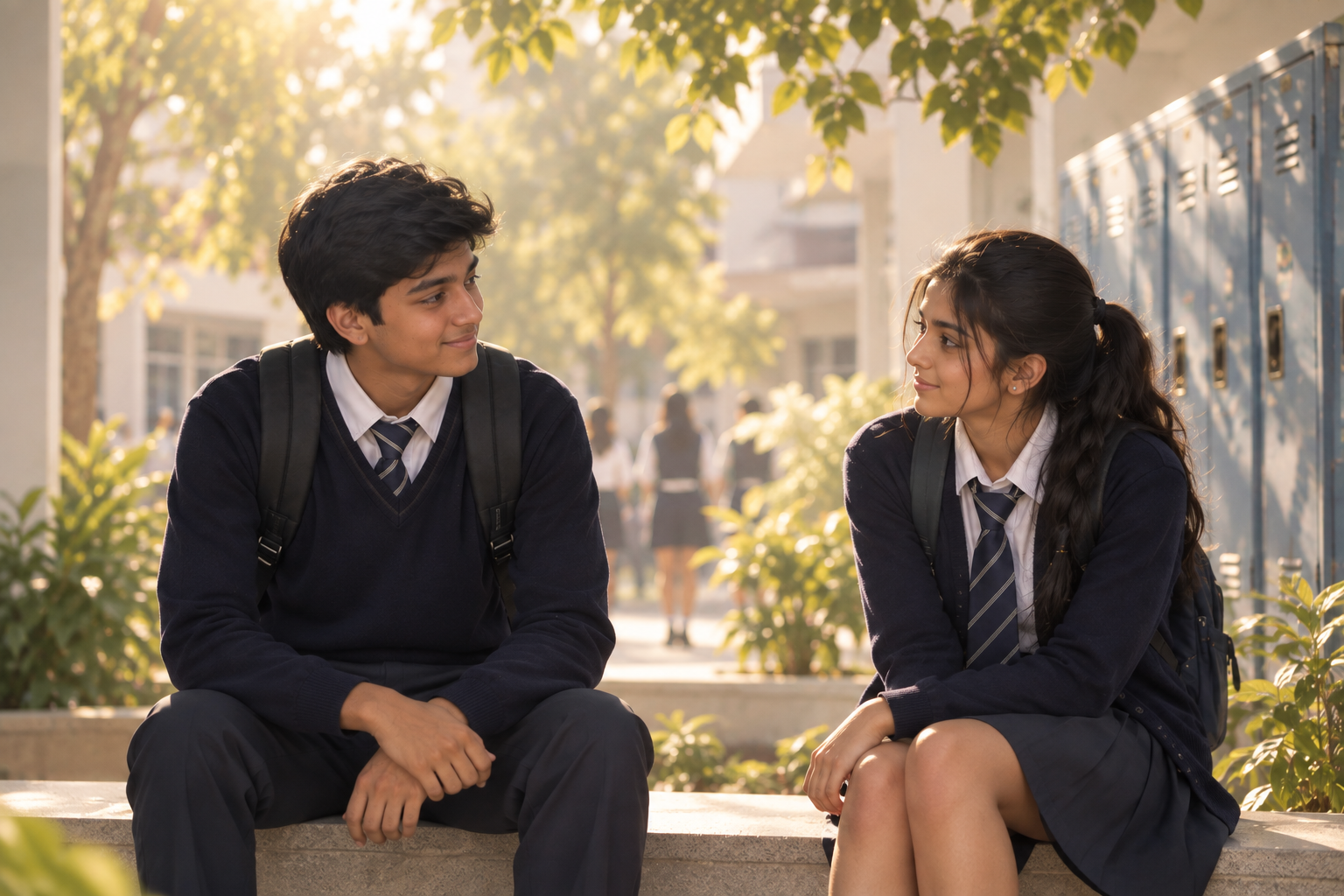 Two students sitting together at school